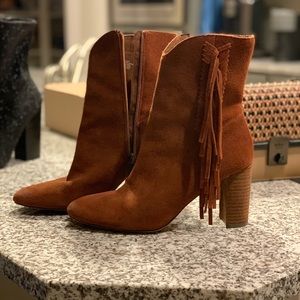 Suede fringe booties. Charles by Charles.
